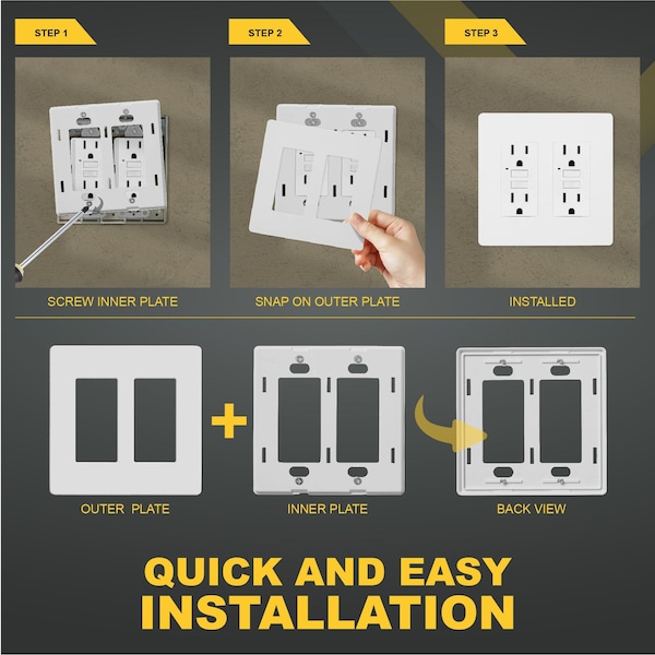 Faith 2-Gang Decorator Screwless Wall Plates Child Safe Outlet Covers, USB Receptacle, White SWP2-WH-01 - main
